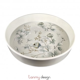 Khay sơn mài tròn trắng 3 chân vẽ hoa/35 cm